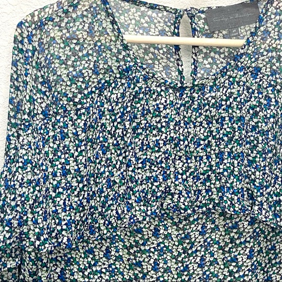 ANTHROPOLOGIE Sunday in Brooklyn Forget-Me-Not Sheer Printed Ruffle Top- Medium - Picture 6 of 16